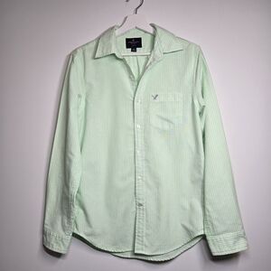American Eagle Button Up Size S Striped Shirt Slim Fit Green And White